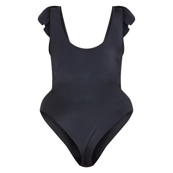Pretty Little Thing Womens Black Frill Edge Ring Detail Cutout Swimsuit Size 22 - Picture 9 of 12